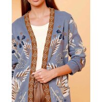 Designer-Jacquard-Strickjacke, blau-bunt