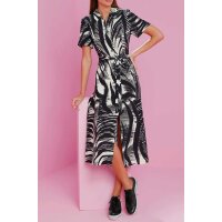 Designer-Kleid m. Gürtel, schwarz-ecru