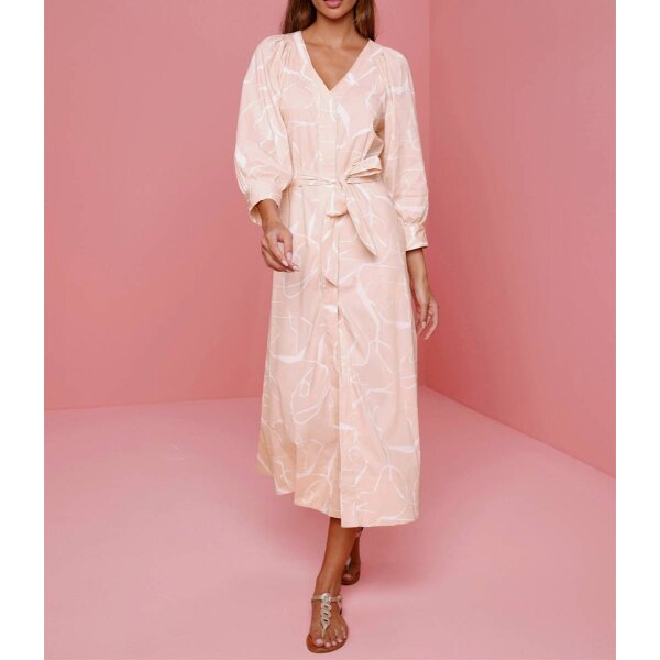 Print dress with belt, powder