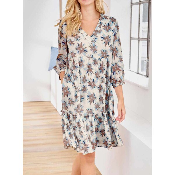 Designer-Druckkleid, weiß-himmelblau