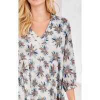 Designer-Druckkleid, weiß-himmelblau