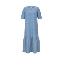 Flounce dress with linen, denim blue