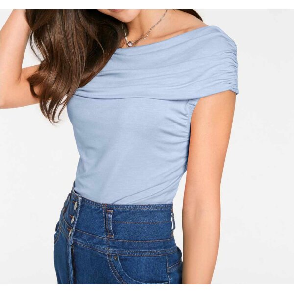 Optimizing carmen neckline shirt, light blue
