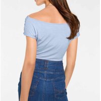 Optimizing carmen neckline shirt, light blue