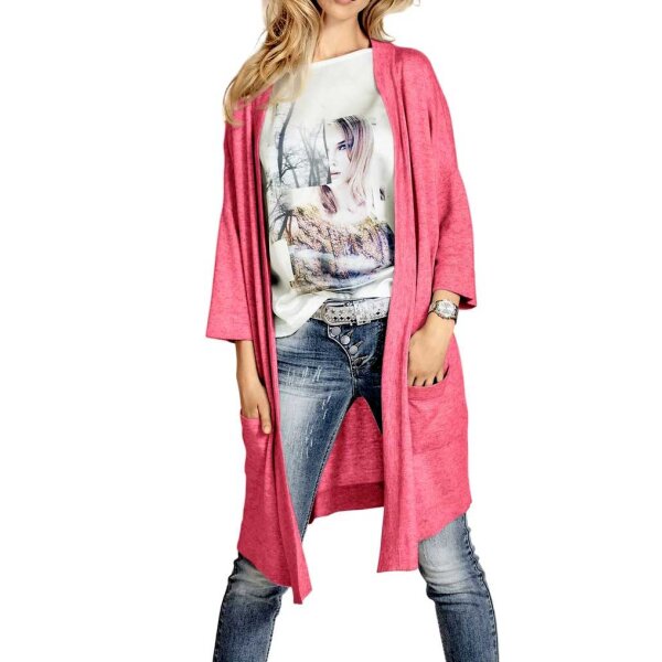 Long cardigan with cashmere, raspberry