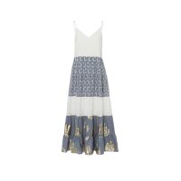 Layer dress with eyelet embroidery, ecru-blue