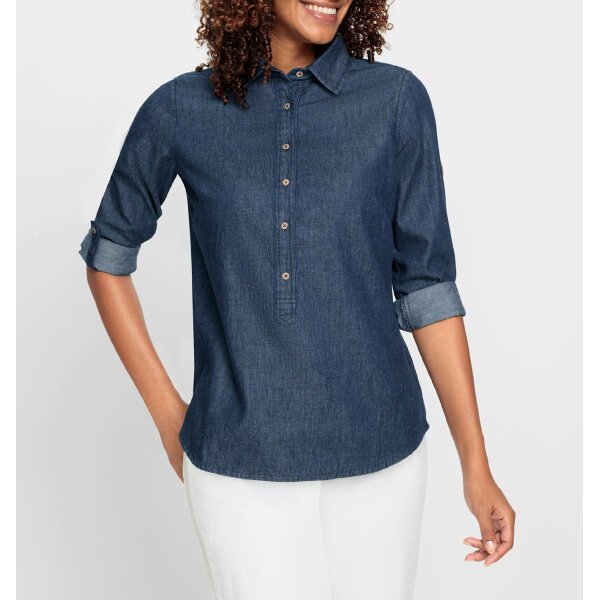 Jeansbluse mit Kellerfalte, blue-stone-washed