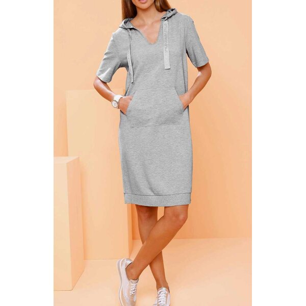 Designer-Sweatkleid m. Strass, grau-meliert