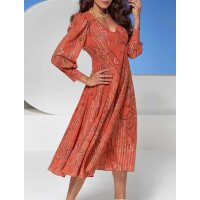 Designe-Druckkleid, papaya-gold