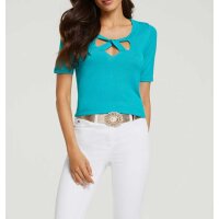 Designer-Pullover m. Cut-Outs, türkis