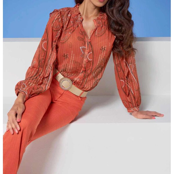 Designer-Chiffon-Bluse, papaya-bedruckt
