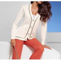 Designer-Strickjacke m. Ketten, ecru