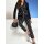 Print trousers, black-ecru