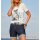Denim shorts with fixated turn-up hem, dark blue