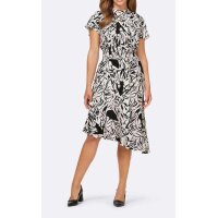 Print dress, black-ecru