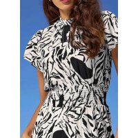 Print dress, black-ecru