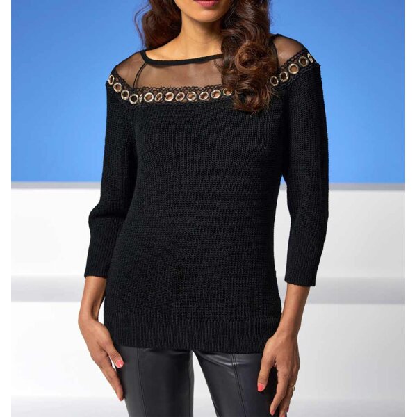 Sweater with eyelets, black