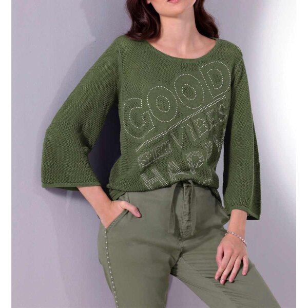 Lyocell-Pullover m. Glitzersteinchen, khaki