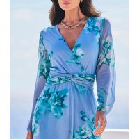 Mesh-Druckkleid, himmelblau-blaugrün