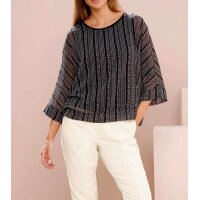 Designer-Druckbluse, schwarz-elfenbein