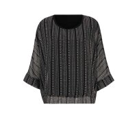 Designer-Druckbluse, schwarz-elfenbein