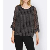 Designer-Druckbluse, schwarz-elfenbein