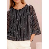 Designer-Druckbluse, schwarz-elfenbein