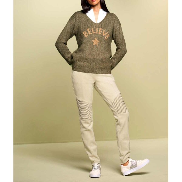 Suede imitation trousers in biker style, sand