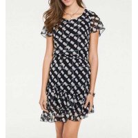 Designer-Druckkleid, schwarz-creme