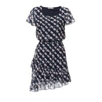 Designer-Druckkleid, schwarz-creme