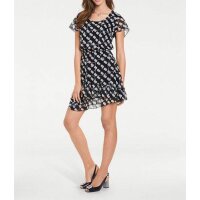 Designer-Druckkleid, schwarz-creme