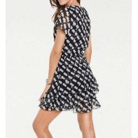 Designer-Druckkleid, schwarz-creme
