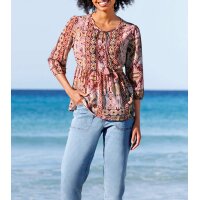 Druckbluse mit Zierperlen, rosenquarz-ocker