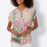 Druckshirt m. Zierknöpfen, rosé-jade