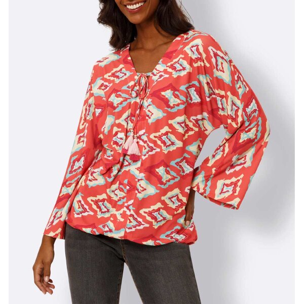 Jersey-Bluse m. Printdessin, koralle-mint