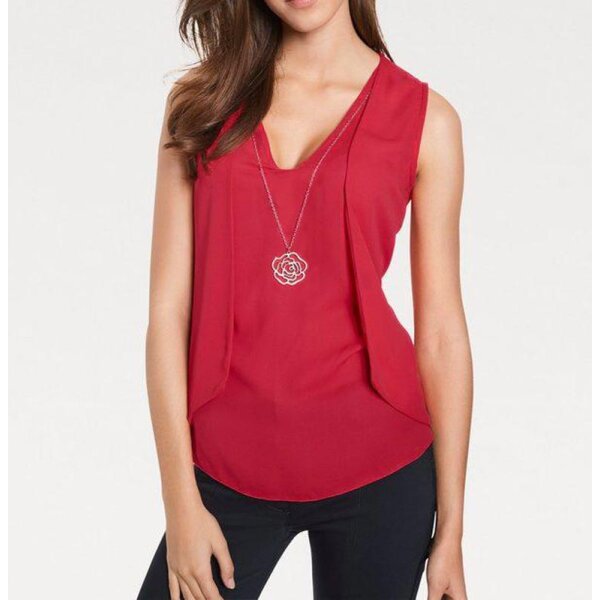 Blouse top with necklace, red