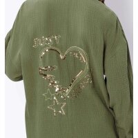 Musselin-Hemdbluse m.Pailletten-Applikation, khaki