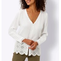 Bluse mit Schößchen und Spitze, ecru