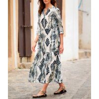 3/4-Ärmeln-Druckkleid, sand-hellblau