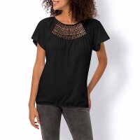 Shirt m.Häkelspitzen am Dekolleté, schwarz