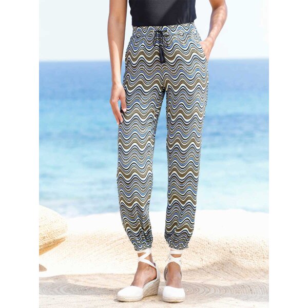 Print trousers, khaki-black-multicolour