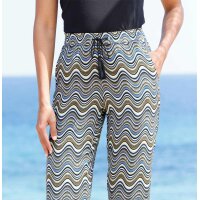 Print trousers, khaki-black-multicolour