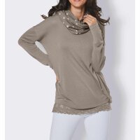 3-Tlg.Set, Strickshirt+Top+Schal, taupe