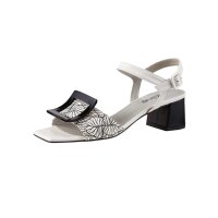 Leder-Sandalette, weiß-schwarz