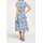 Designer-Seidenkleid m. Volants, weiß-blau