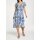Designer-Seidenkleid m. Volants, weiß-blau