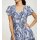 Designer-Seidenkleid m. Volants, weiß-blau