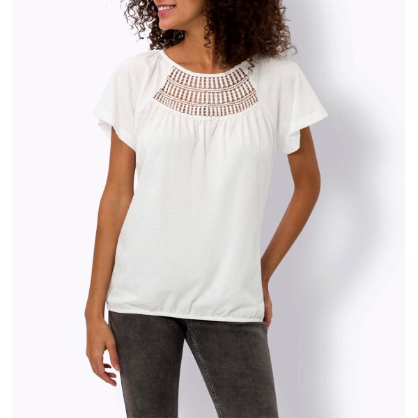 Shirt with crochet lace on the decollete, ecru