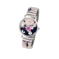 Armbanduhr m. Blüten-Dessin, rosè