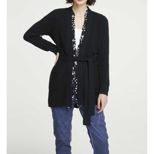 Strickjacke m. Rüschen, schwarz